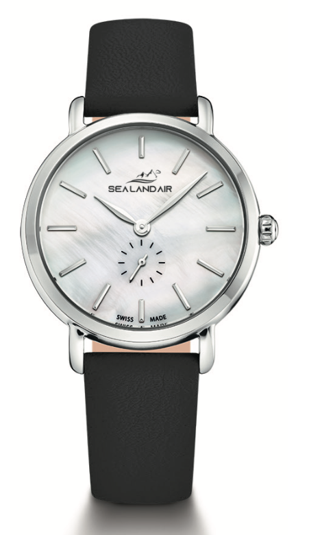 SEALANDAIR | Quartz | Women | Adventure | White Dial | 34mm Stainless Steel  Case | Black Genuine Leather Strap | Swiss Made